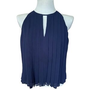 J Crew Lined Chiffon Pleated Top Women Navy Keyhole Neckline Evening Wear